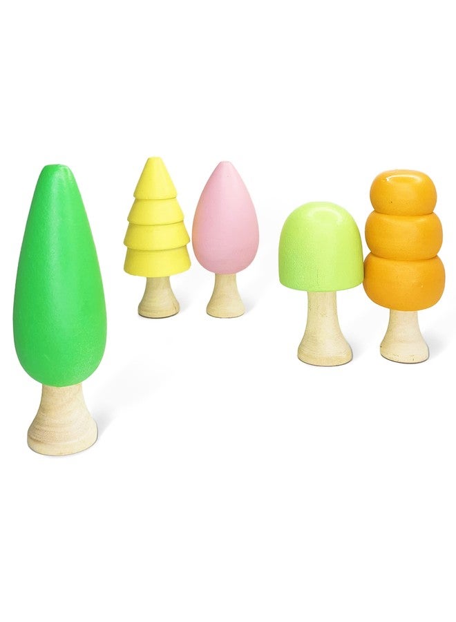 مجموعة أشجار خشبية من كافرون - 5 أشجار صغيرة من الخشب الطبيعي باللون الأخضر، لعبة تعليمية مونتيسوري للأطفال، أشجار غابة خشبية للعب التخيلي، عالم مصغر وديكور منزلي - Image 2